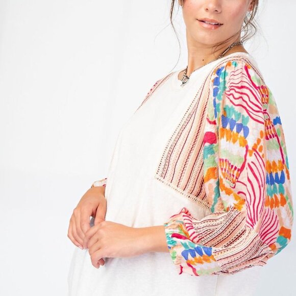 EASEL Print Mix N Match Sweet Cream Knit Top - Picture 4 of 5